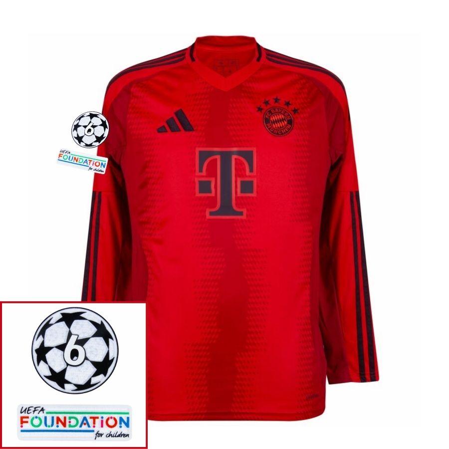 Bayern München Home Long Sleeve Fan Jersey 2024/25 Patches UCL UEFA Foundation (Official Printing)