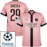 Paris Saint-Germain Barcola 29 Fan Jersey Third Jordan 2023/24 Patches UCL UEFA Foundation (Official Printing)