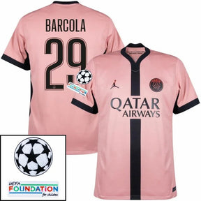 Paris Saint-Germain Barcola 29 Fan Jersey Third Jordan 2023/24 Patches UCL UEFA Foundation (Official Printing)