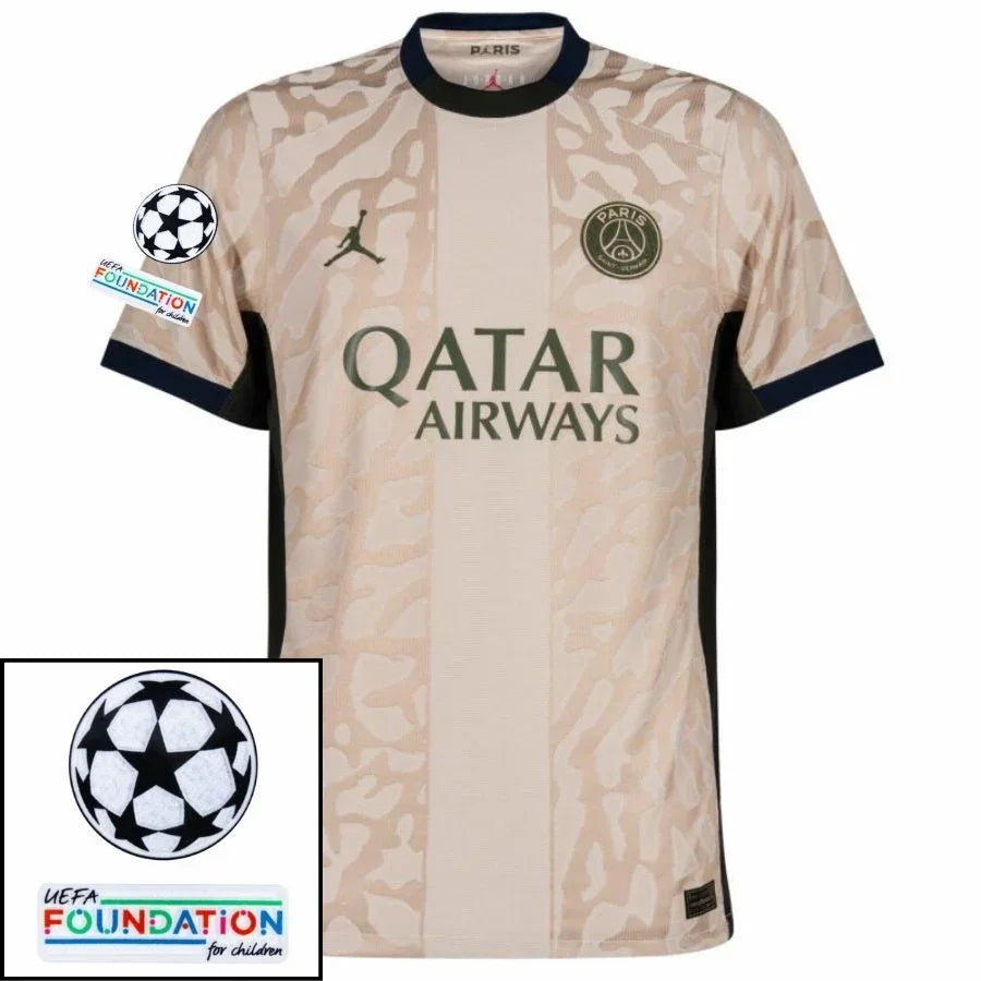 Paris Saint-Germain Fan Jersey Fourth Jordan 2023/24 Patches UCL UEFA Foundation (Official Printing)
