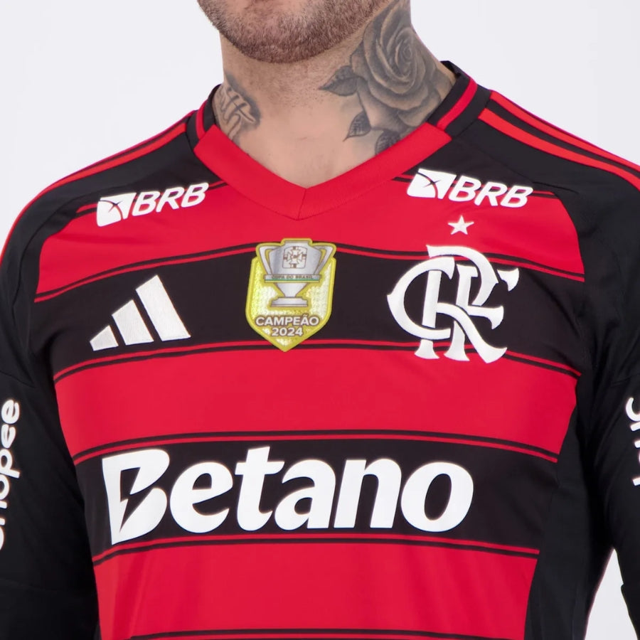 Flamengo Home Fan Jersey Long Sleeve 2025/26 Patch and Sponsorships Official Printing