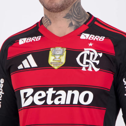 Flamengo Home Fan Jersey Long Sleeve 2025/26 Patch and Sponsorships Official Printing